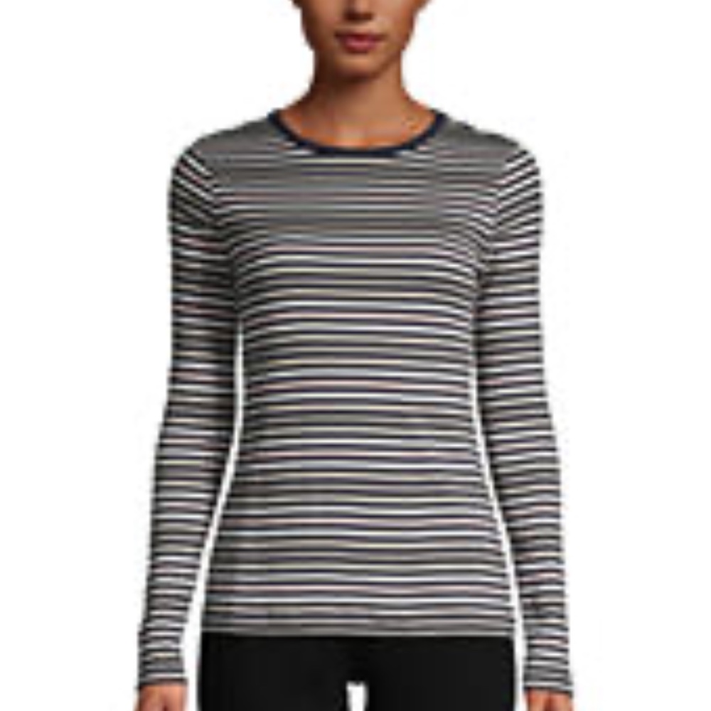 Lands End Women's Long Sleeve All Cotton Crewneck T-shirt Stripe Size Medium